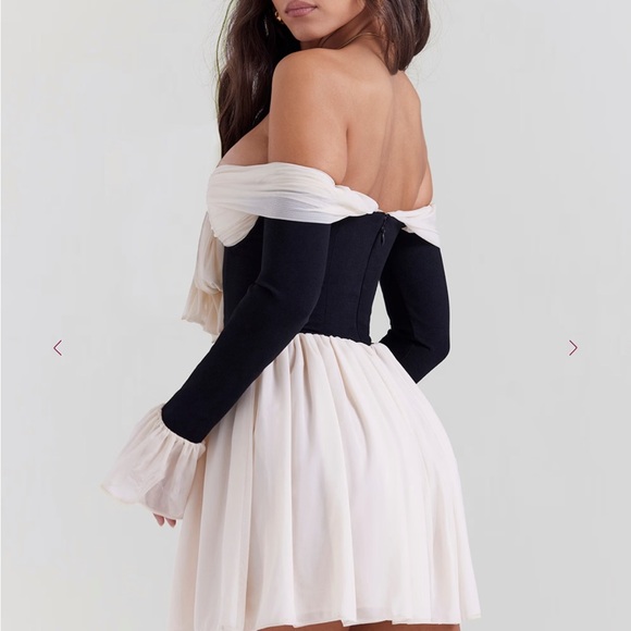 House of CB - Alana Dress Black and Cream Off-Shoulder Dress - Picture 3 of 7